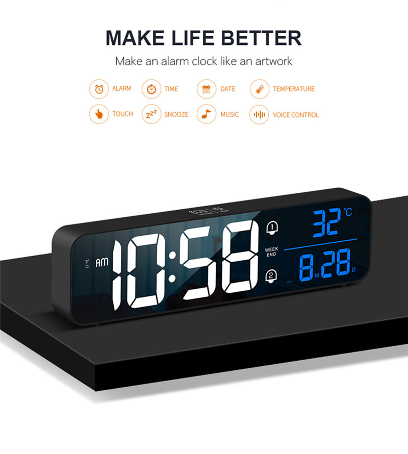 music led digital alarm desktop mirror clocks