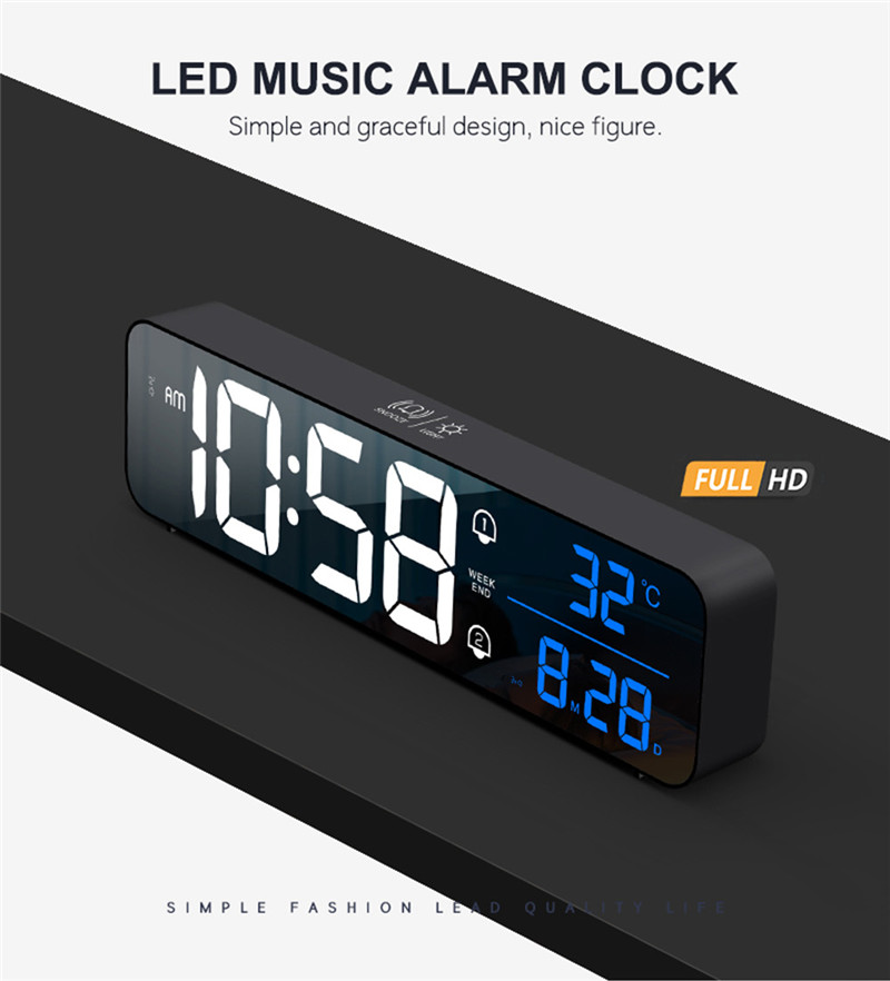 music led digital alarm desktop mirror clocks