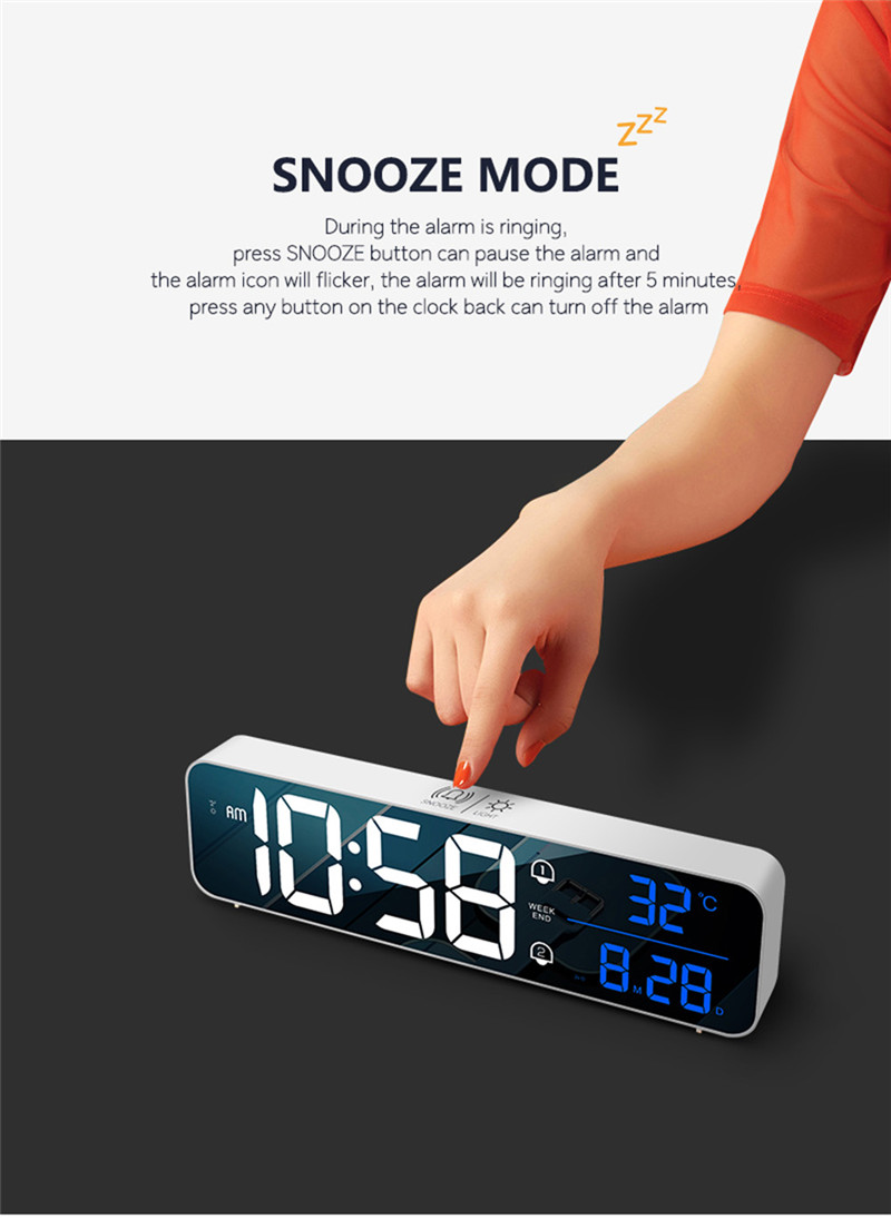 music led digital alarm desktop mirror clocks