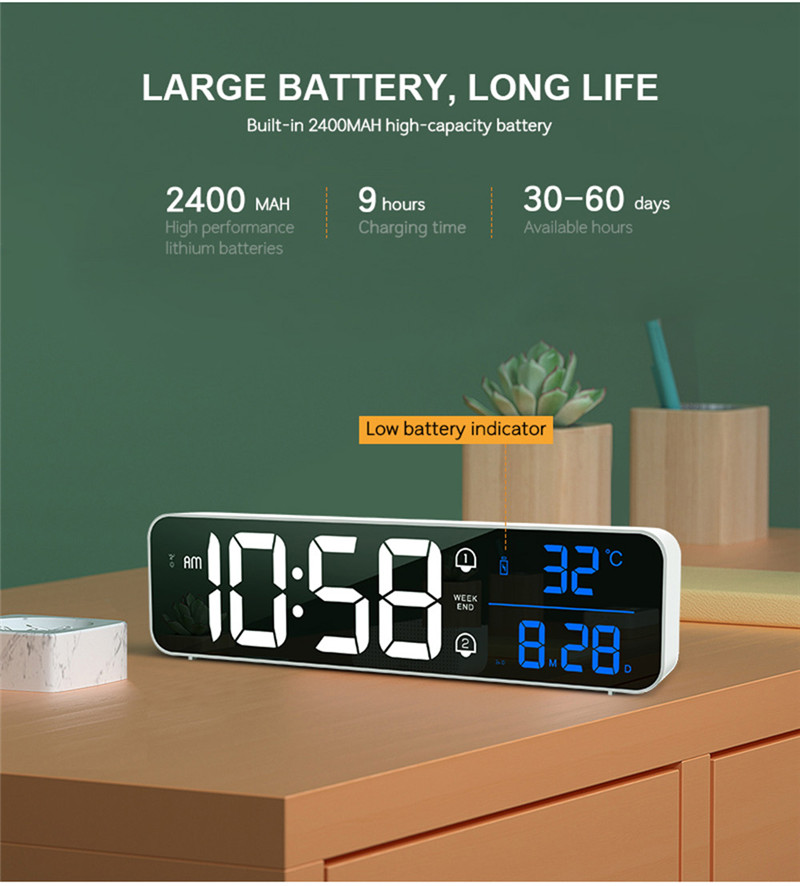 music led digital alarm desktop mirror clocks