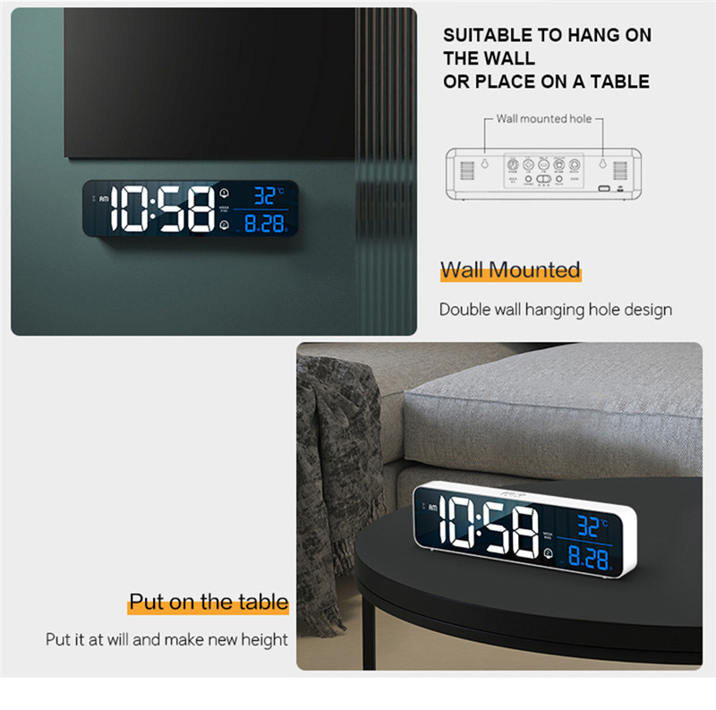 music led digital alarm desktop mirror clocks