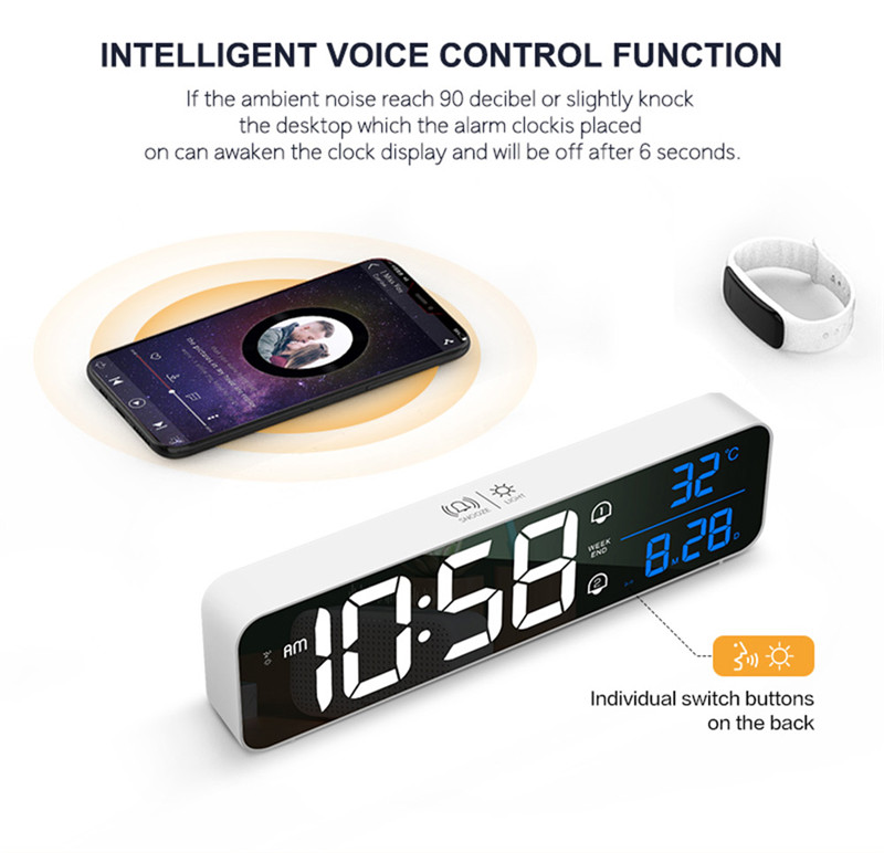 music led digital alarm desktop mirror clocks