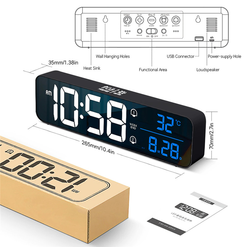 music led digital alarm desktop mirror clocks