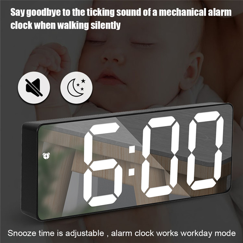 led digital mirror alarm electronic desktop clock