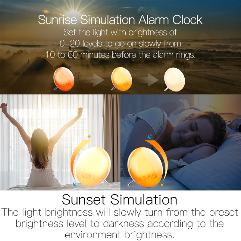 app controlled wifi smart wake up light workday alarm clock 