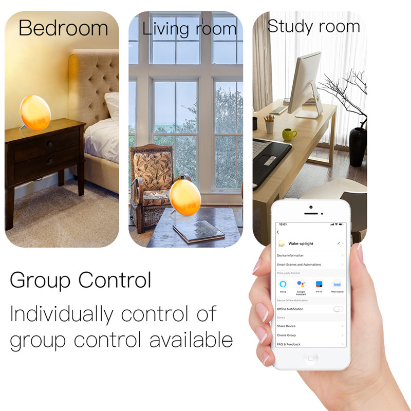 app controlled wifi smart wake up light workday alarm clock 