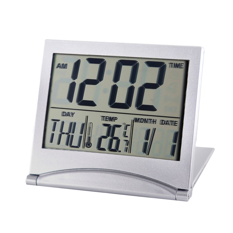 folding lcd digital alarm clock desk table weather station