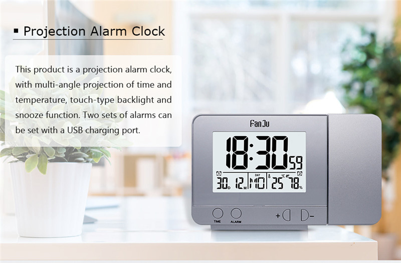fanJu fj3531 led projection alarm clock date snooze table clock