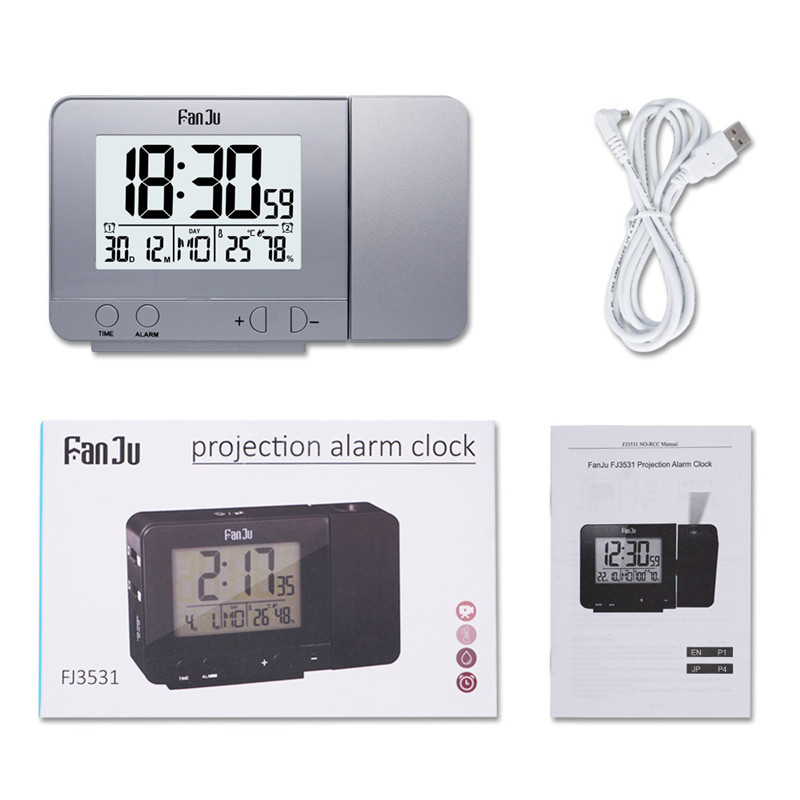 fanJu fj3531 led projection alarm clock date snooze table clock