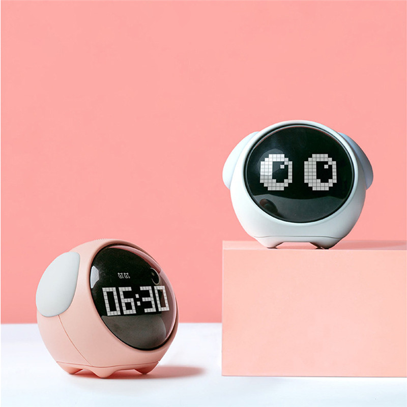 cute expression voice control chargeable digital alarm clock