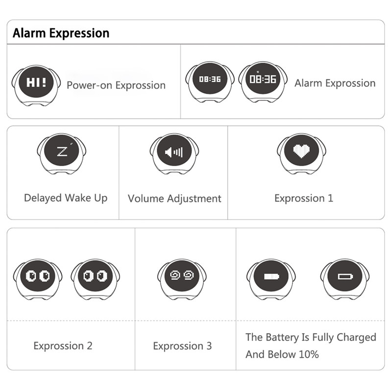 cute expression voice control chargeable digital alarm clock