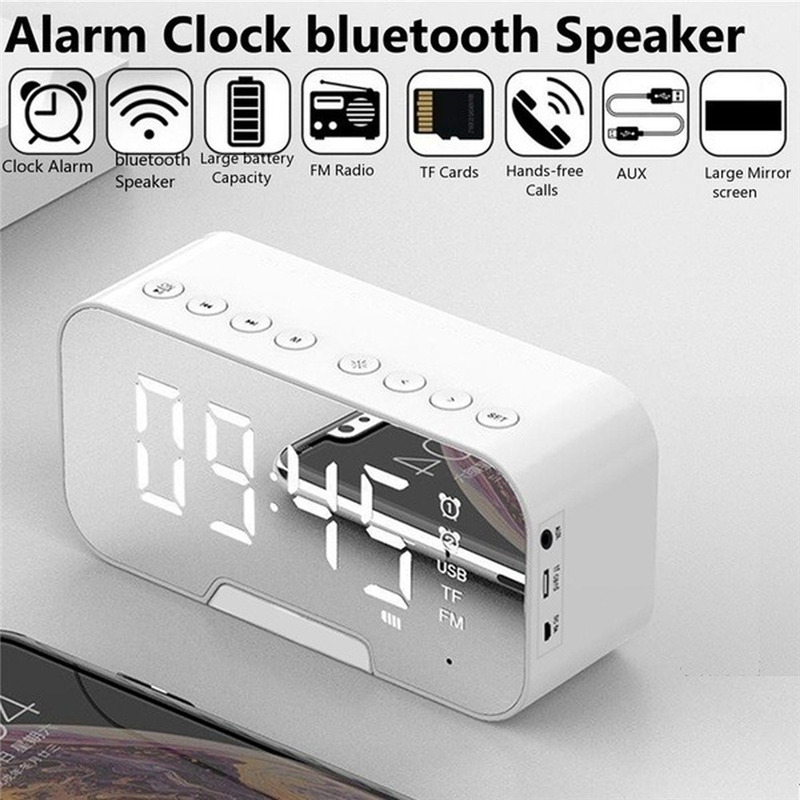 mirror led alarm clock bluetooth music player