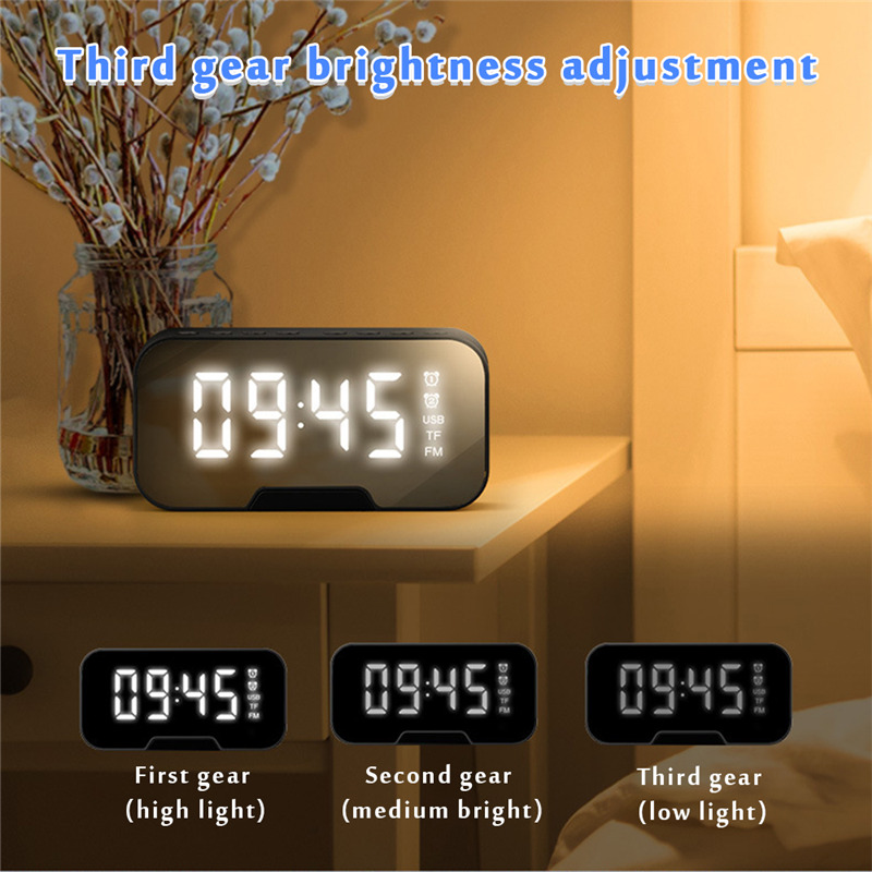 mirror led alarm clock bluetooth music player