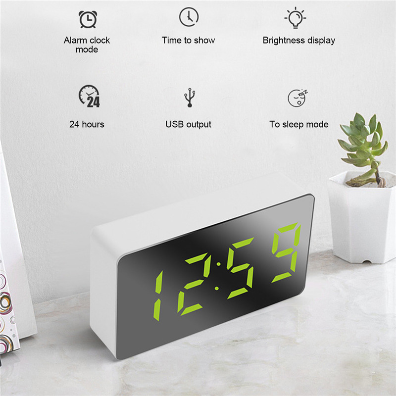 led mirror digital alarm electronic desktop clock