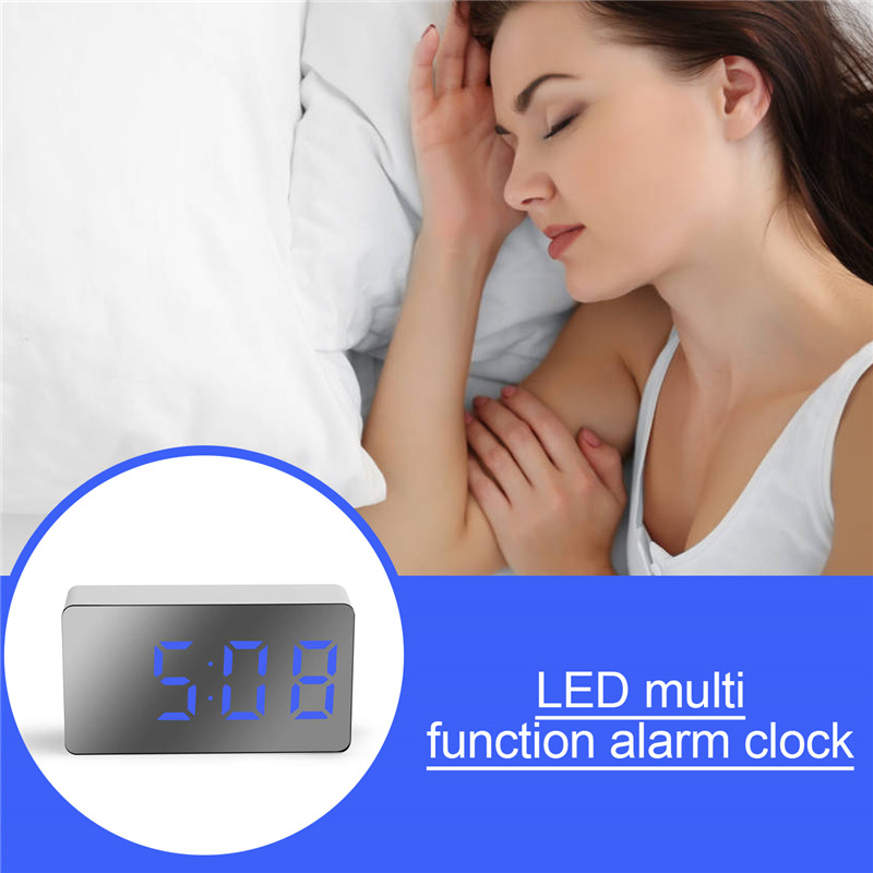 led mirror digital alarm electronic desktop clock