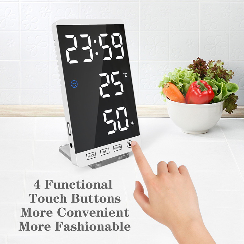 6 inch mirror led alarm clock touch control desk digital clock