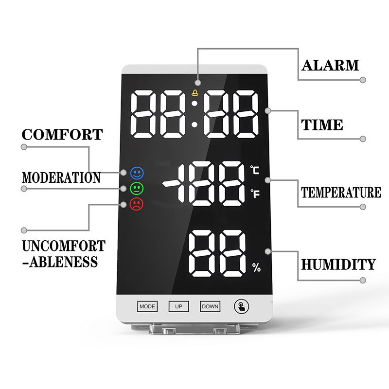 6 inch mirror led alarm clock touch control desk digital clock