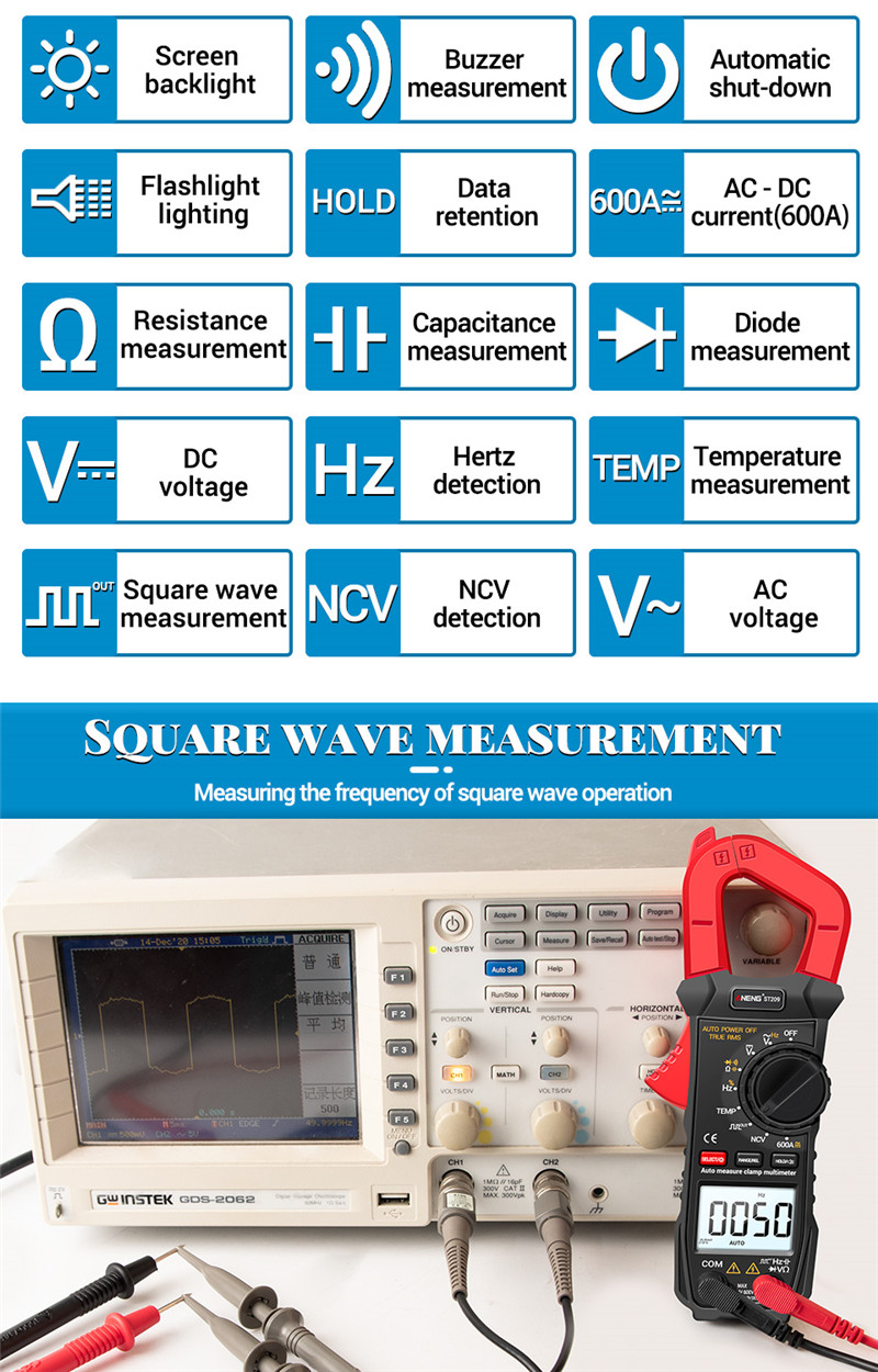 aneng st209 digital clamp meter dc ac 6000 ammeter voltage tester amp