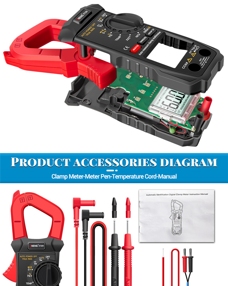 aneng st209 digital clamp meter dc ac 6000 ammeter voltage tester amp