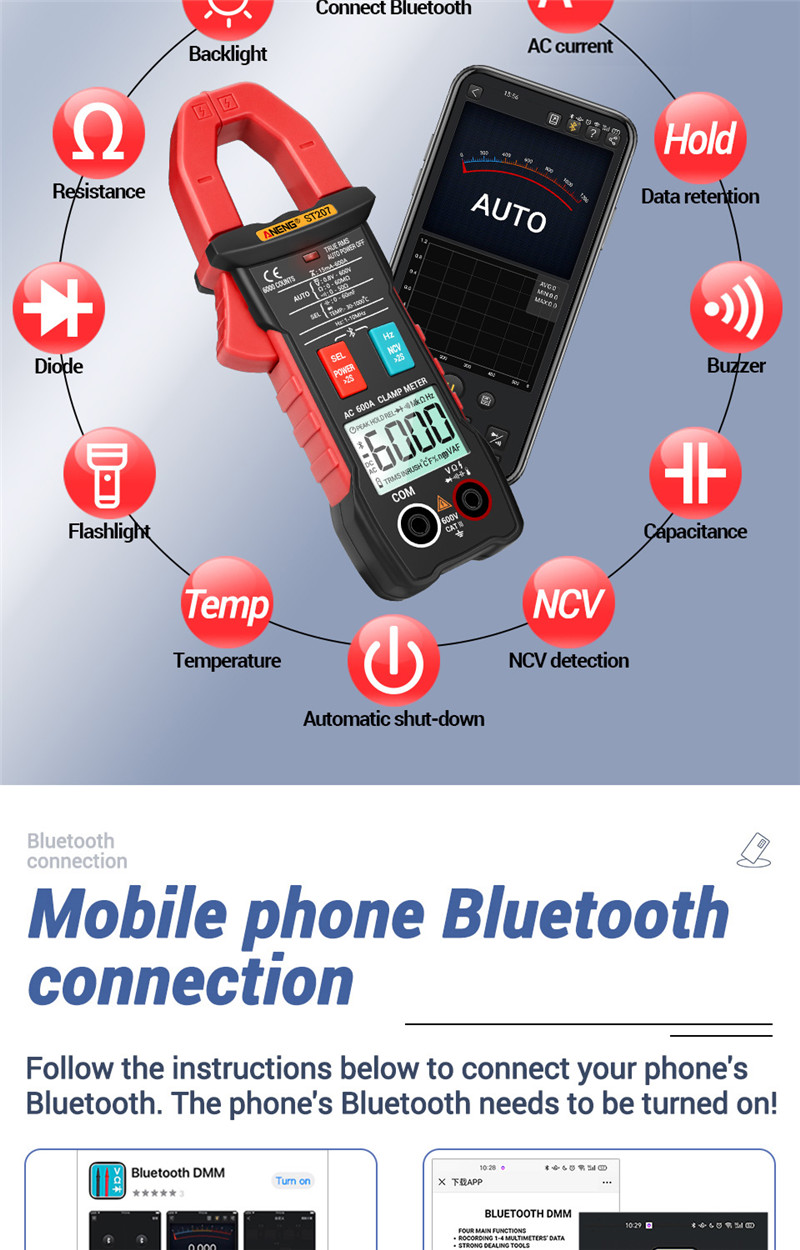 ANENG st207 digital bluetooth multimeter clamp rms