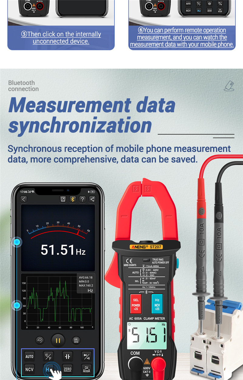 ANENG st207 digital bluetooth multimeter clamp rms