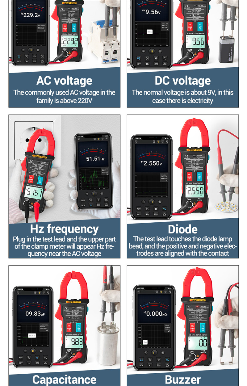 ANENG st207 digital bluetooth multimeter clamp rms