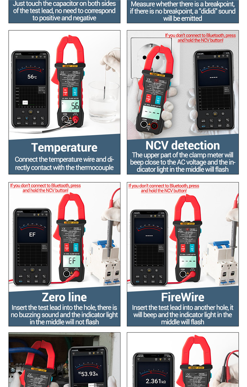 ANENG st207 digital bluetooth multimeter clamp rms