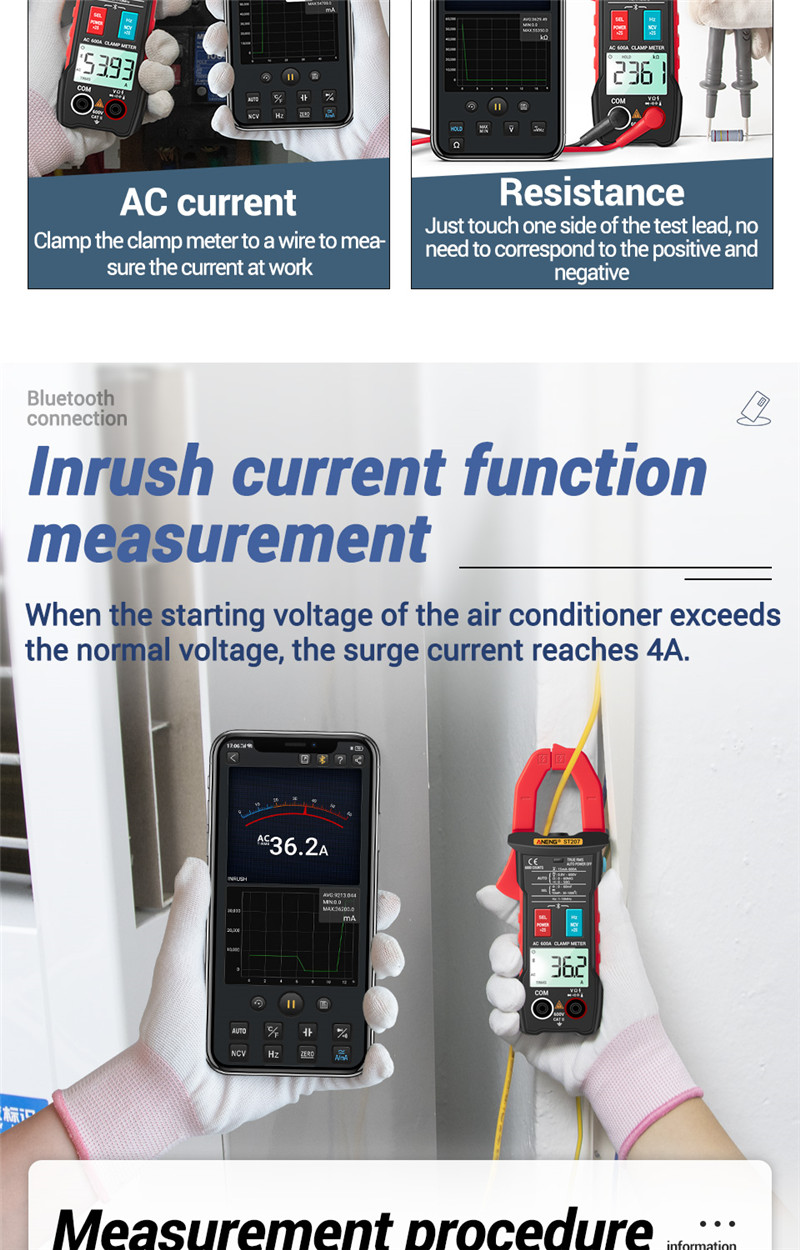 ANENG st207 digital bluetooth multimeter clamp rms
