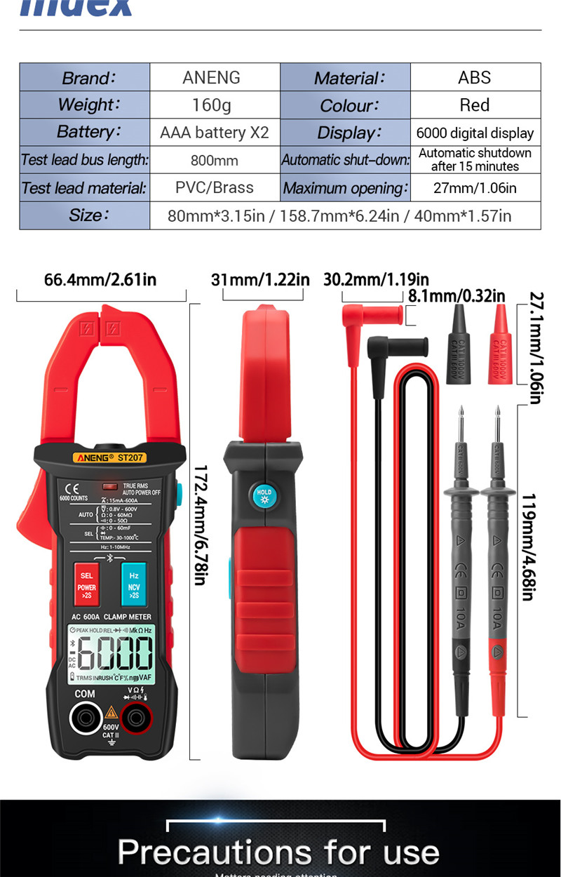 ANENG st207 digital bluetooth multimeter clamp rms