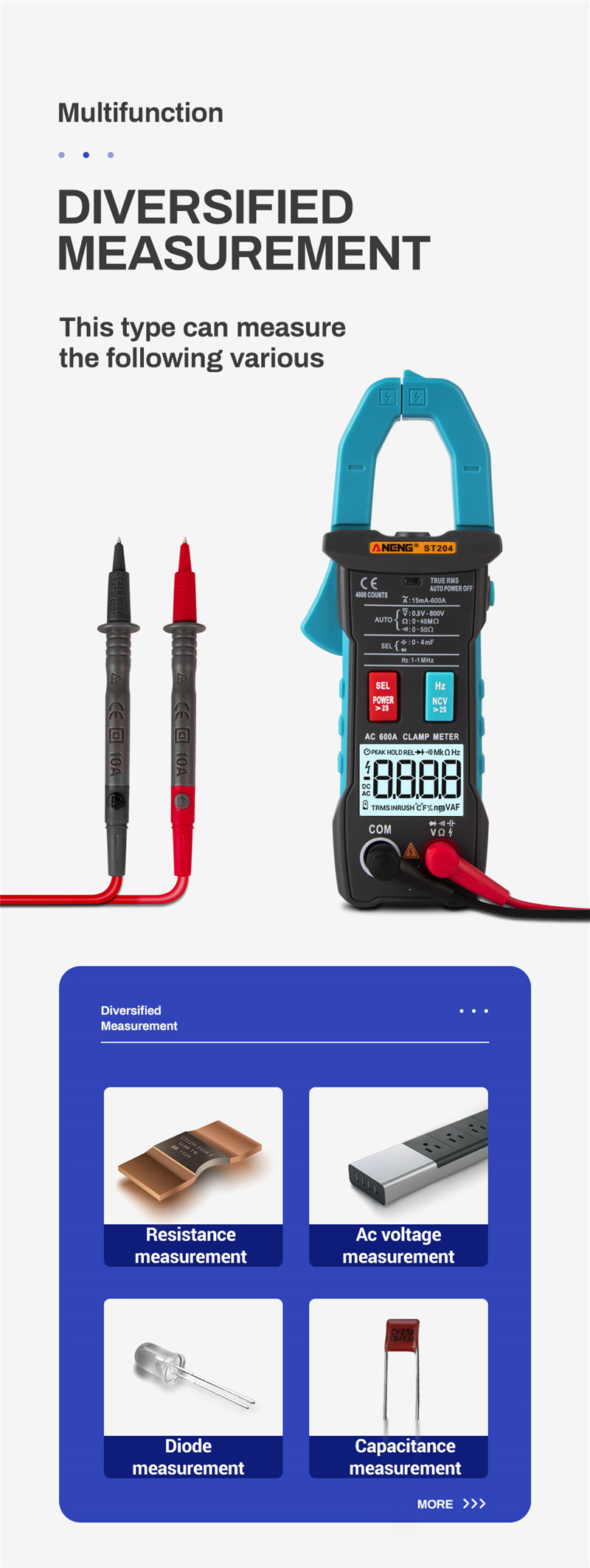 ANENG st204 dc ac current voltage clamp analog multimeter rms