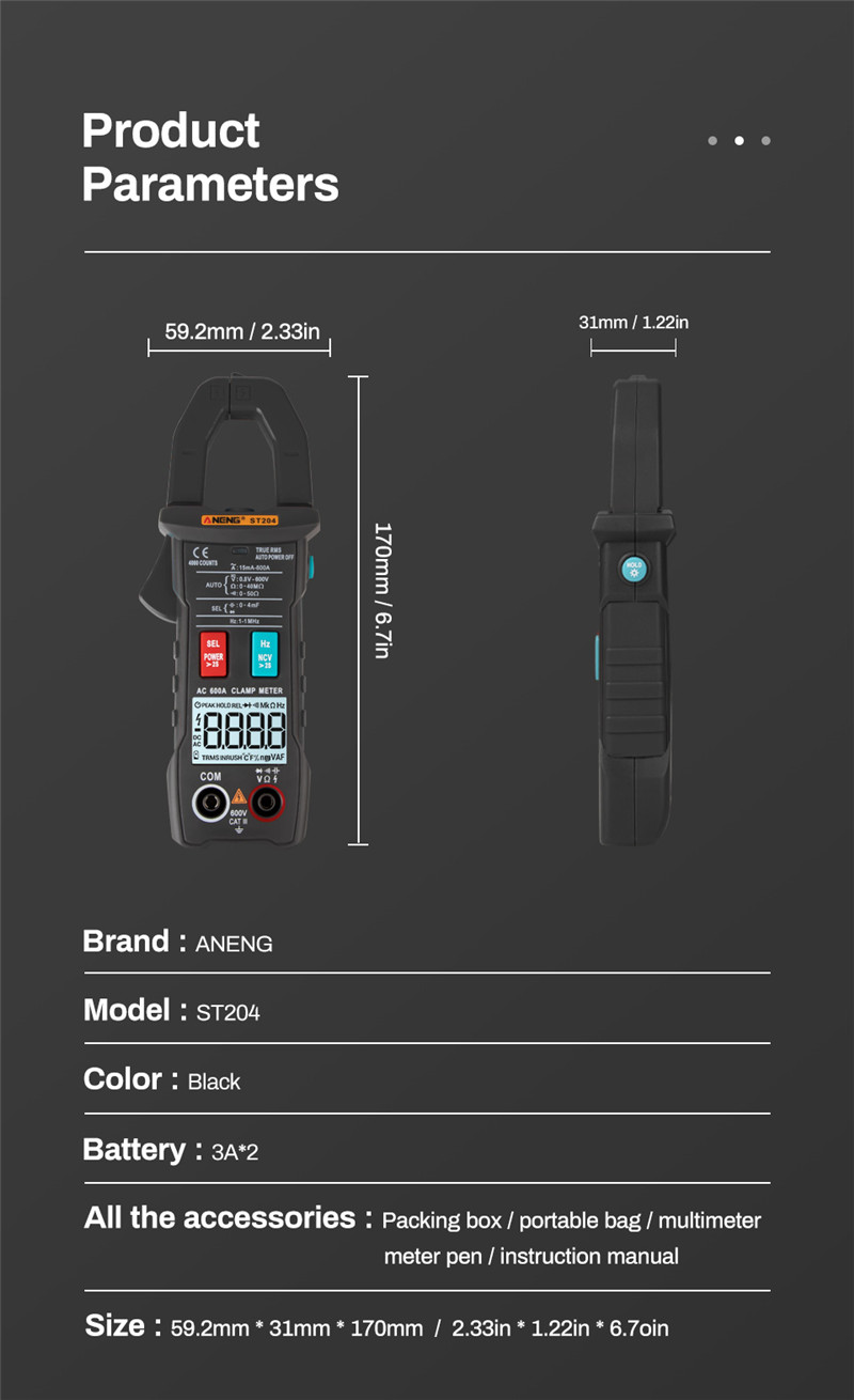 ANENG st204 dc ac current voltage clamp analog multimeter rms