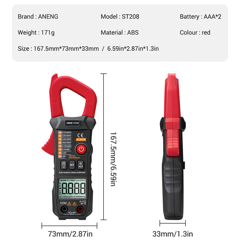 ANENG st208 digital clamp meter multimeter car ac dc tester