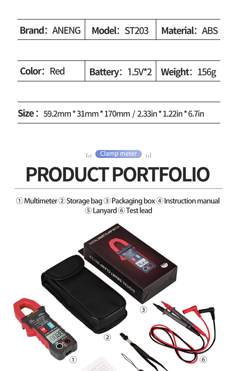 aneng st203 digital clamp meter multimeter rms
