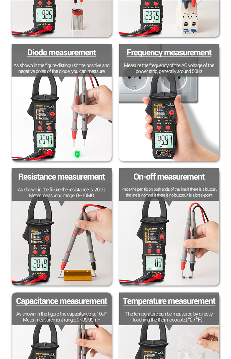 aneng st203 digital clamp meter multimeter rms