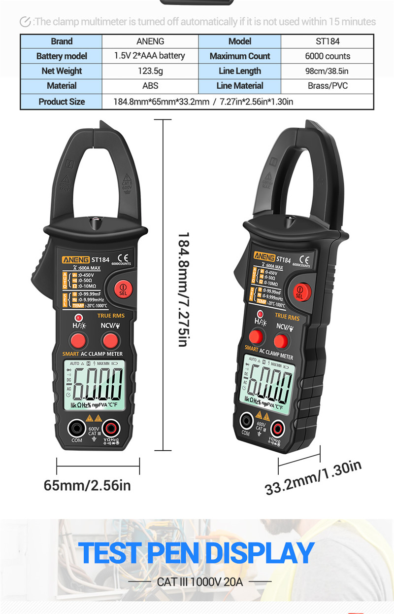 aneng st203 digital clamp meter multimeter rms