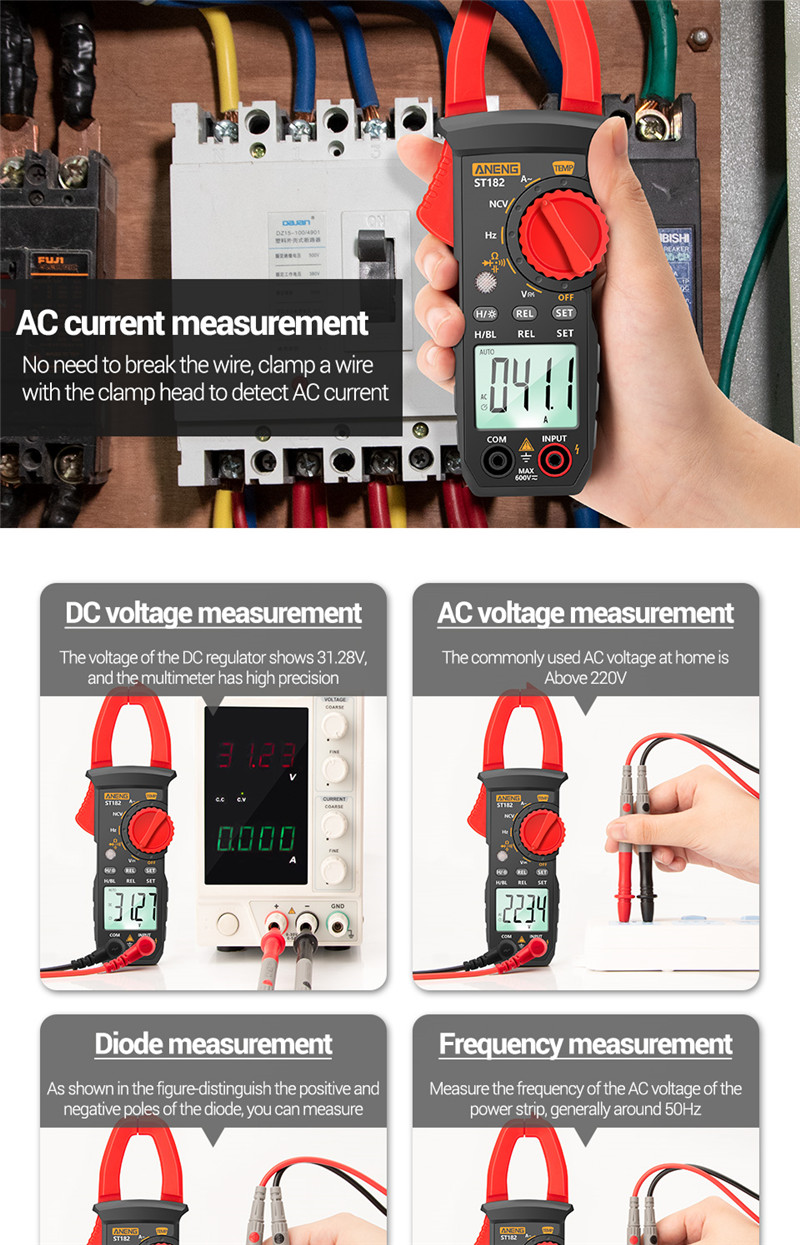 aneng st182 digital clamp meter voltage ammeter