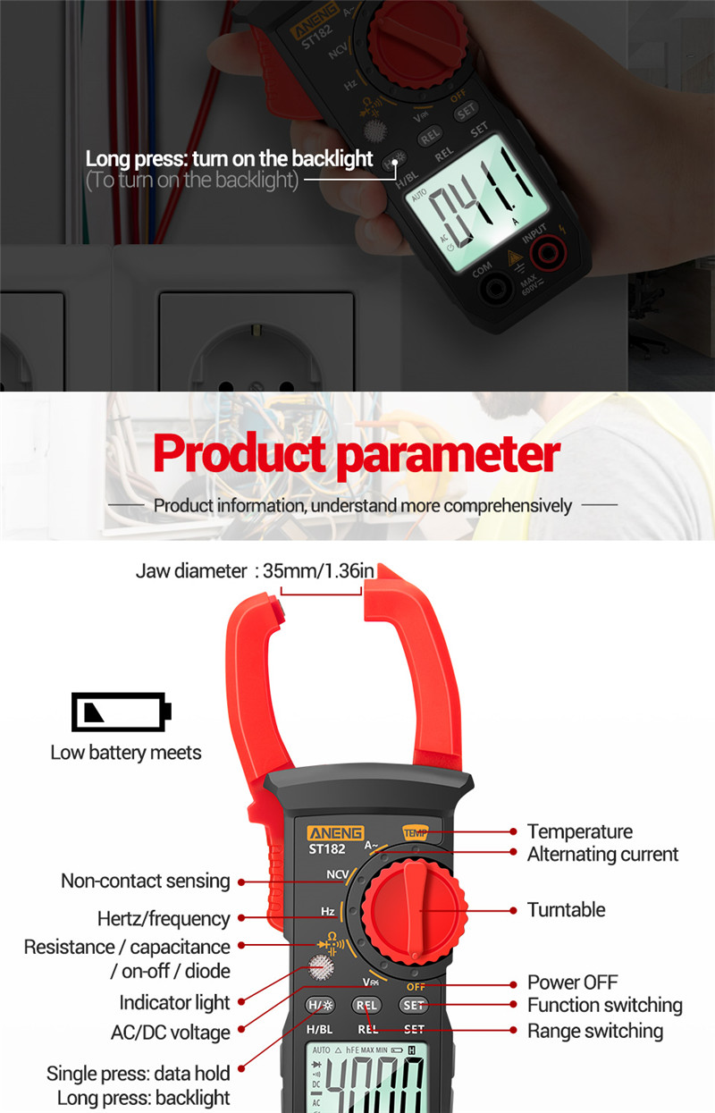 aneng st182 digital clamp meter voltage ammeter