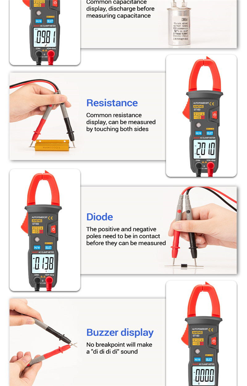 aneng st183 digital clamp meter voltage ammeter