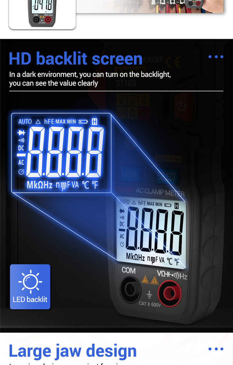 aneng st183 digital clamp meter voltage ammeter