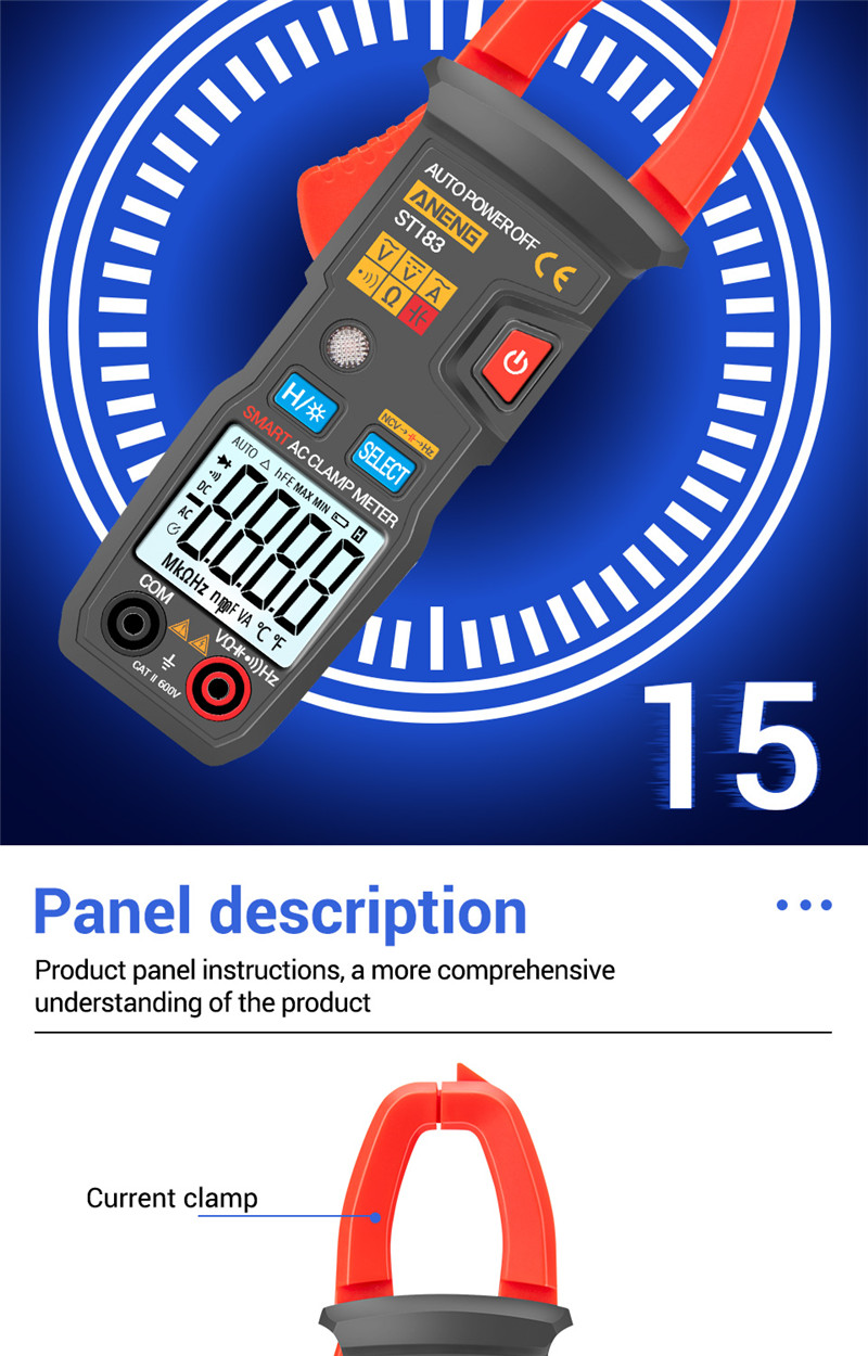 aneng st183 digital clamp meter voltage ammeter