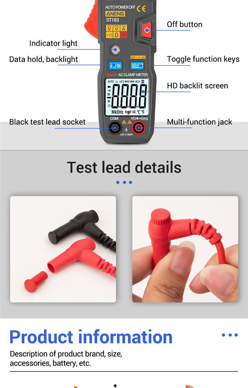 aneng st183 digital clamp meter voltage ammeter