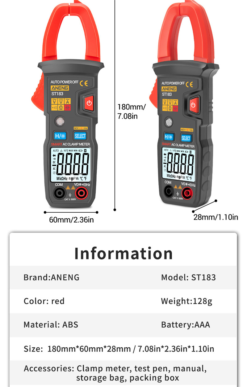 aneng st183 digital clamp meter voltage ammeter