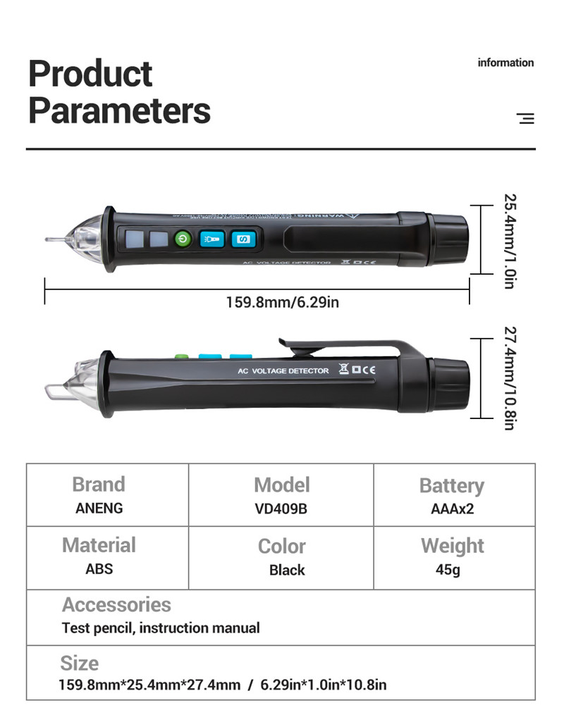 aneng vd409b crcuit breaker finder led tester ac voltage detector