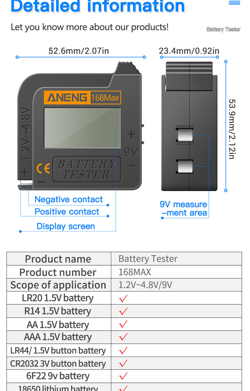 aneng 168max digital lithium battery capacity tester