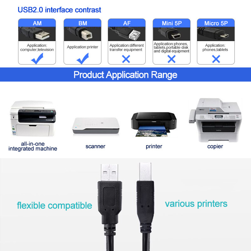 5m usb a to type b male to male printer cable