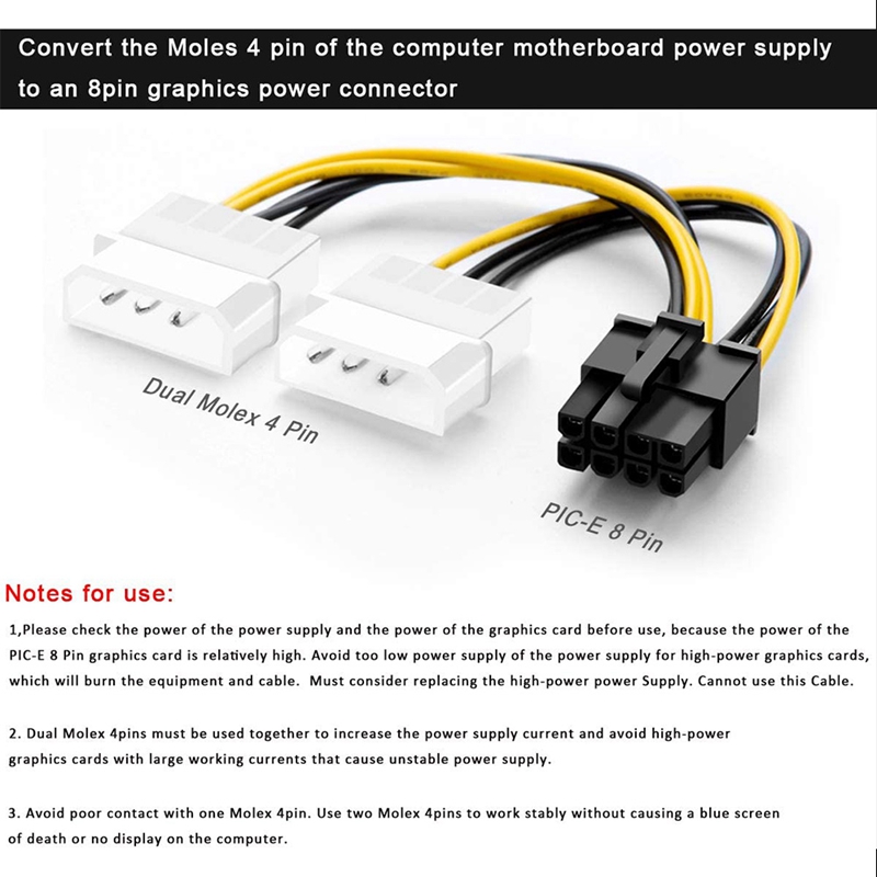 8 pin pcie to dual 4 pin molex power cable