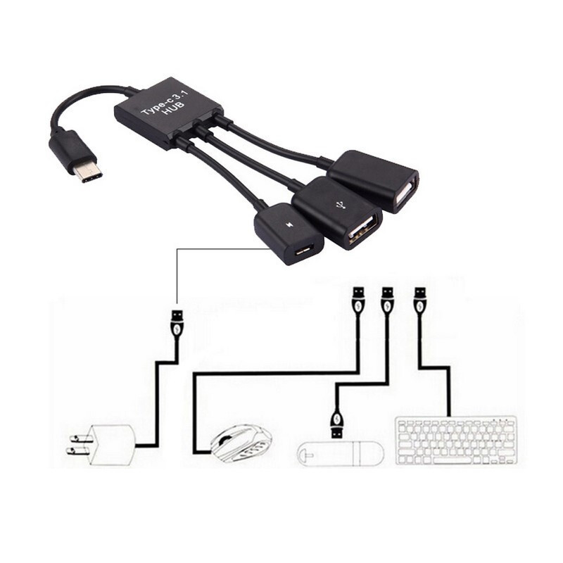 micro usb type c to otg dual port hub cable adapte