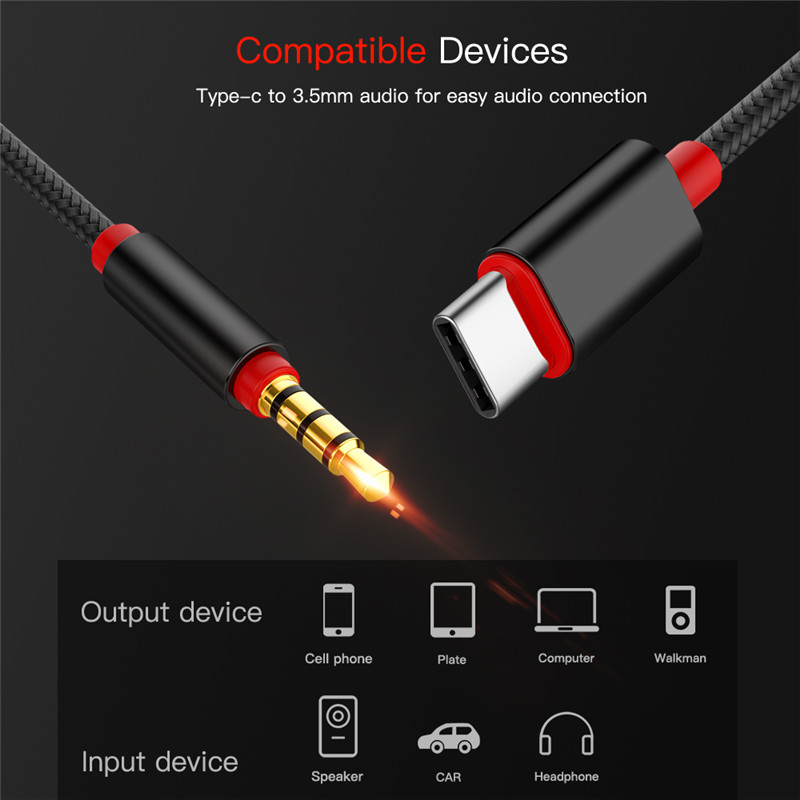 usb type c male to 3.5mm jack car aux audio cable