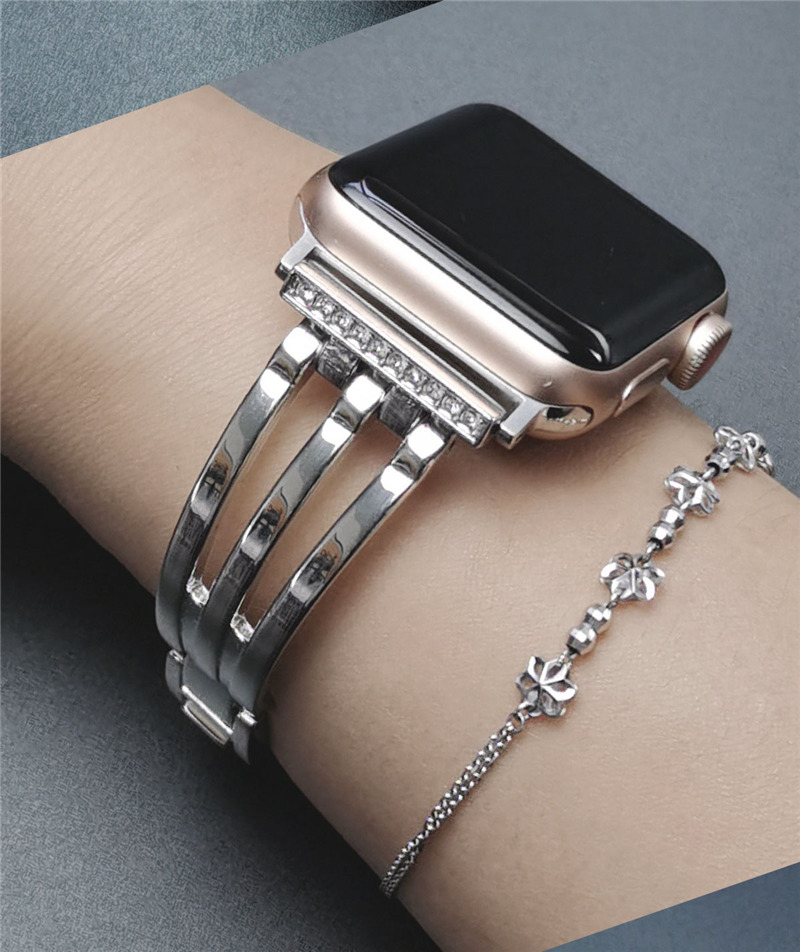 luxury diamond stainless steel bracelet metal band for iWatch 7