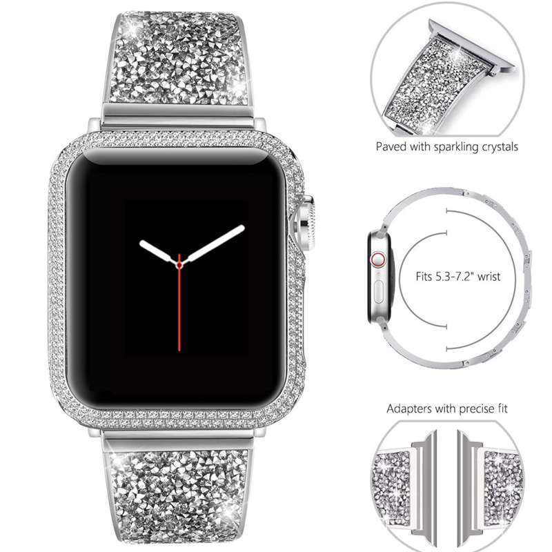 luxury stainless steel strap bling bracelet for iwatch